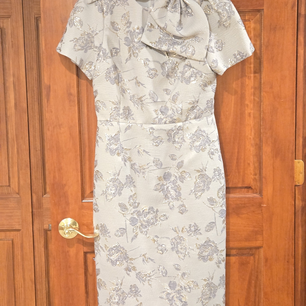 Teri Jon Silver Floral Midi Dress